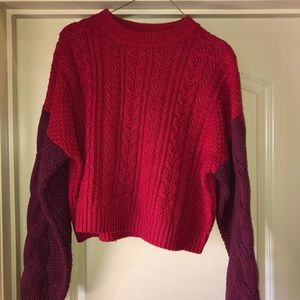 Red color block crop sweater